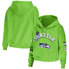 Seattle Seahawks WEAR by Erin Andrews Women's Plus Size Modest Cropped Pullover Hoodie - Neon Green on sale