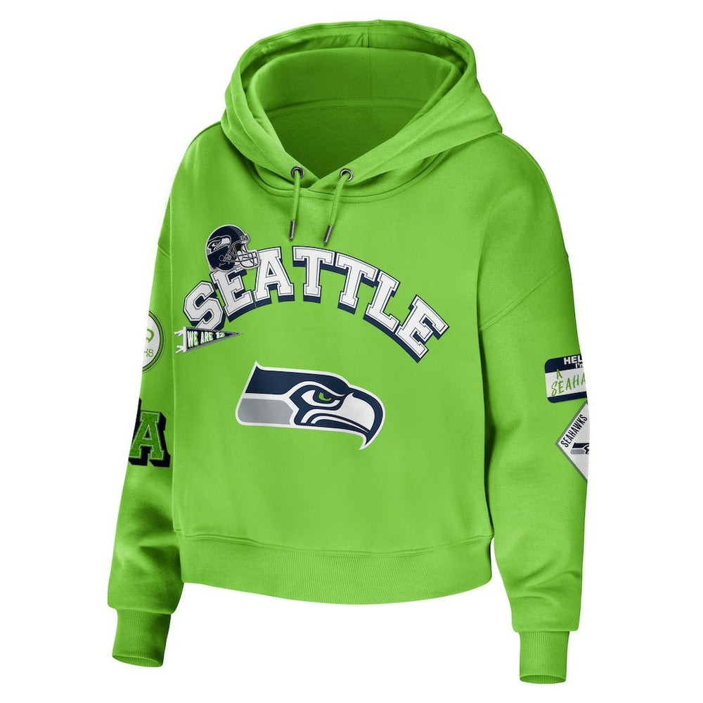 Seattle Seahawks WEAR by Erin Andrews Women's Plus Size Modest Cropped Pullover Hoodie - Neon Green on sale