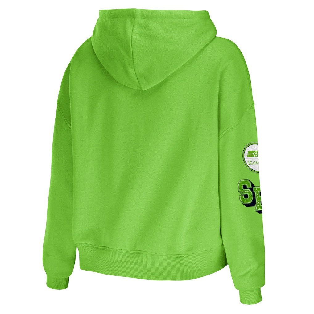 Seattle Seahawks WEAR by Erin Andrews Women's Plus Size Modest Cropped Pullover Hoodie - Neon Green on sale