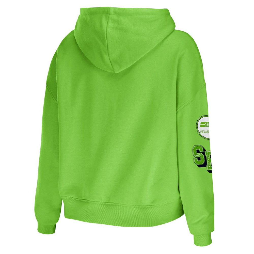 Seattle Seahawks WEAR by Erin Andrews Women's Plus Size Modest Cropped Pullover Hoodie - Neon Green on sale