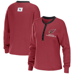 Arizona Cardinals WEAR by Erin Andrews Women's Waffle Henley Long Sleeve T-Shirt - Cardinal cheap