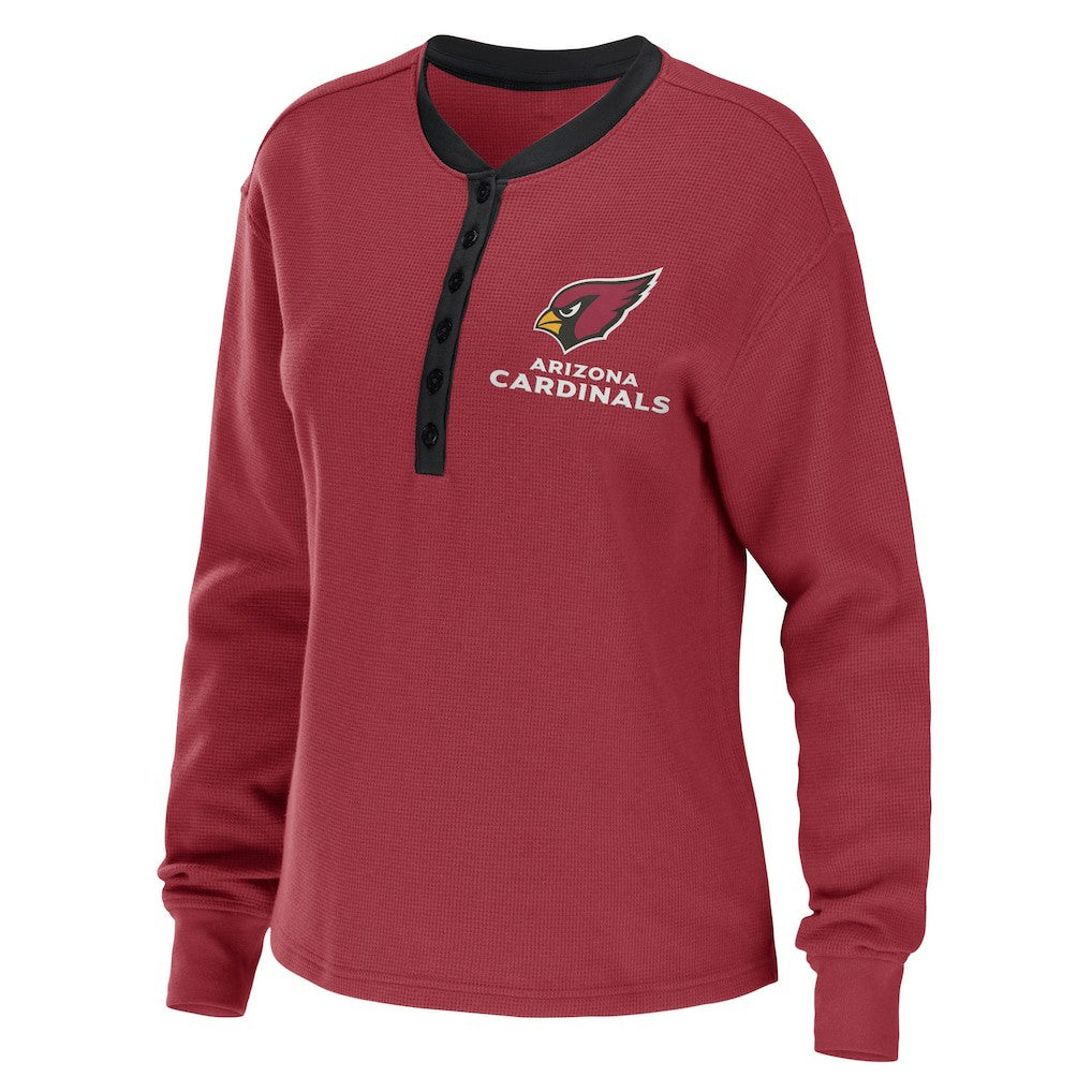 Arizona Cardinals WEAR by Erin Andrews Women's Waffle Henley Long Sleeve T-Shirt - Cardinal cheap