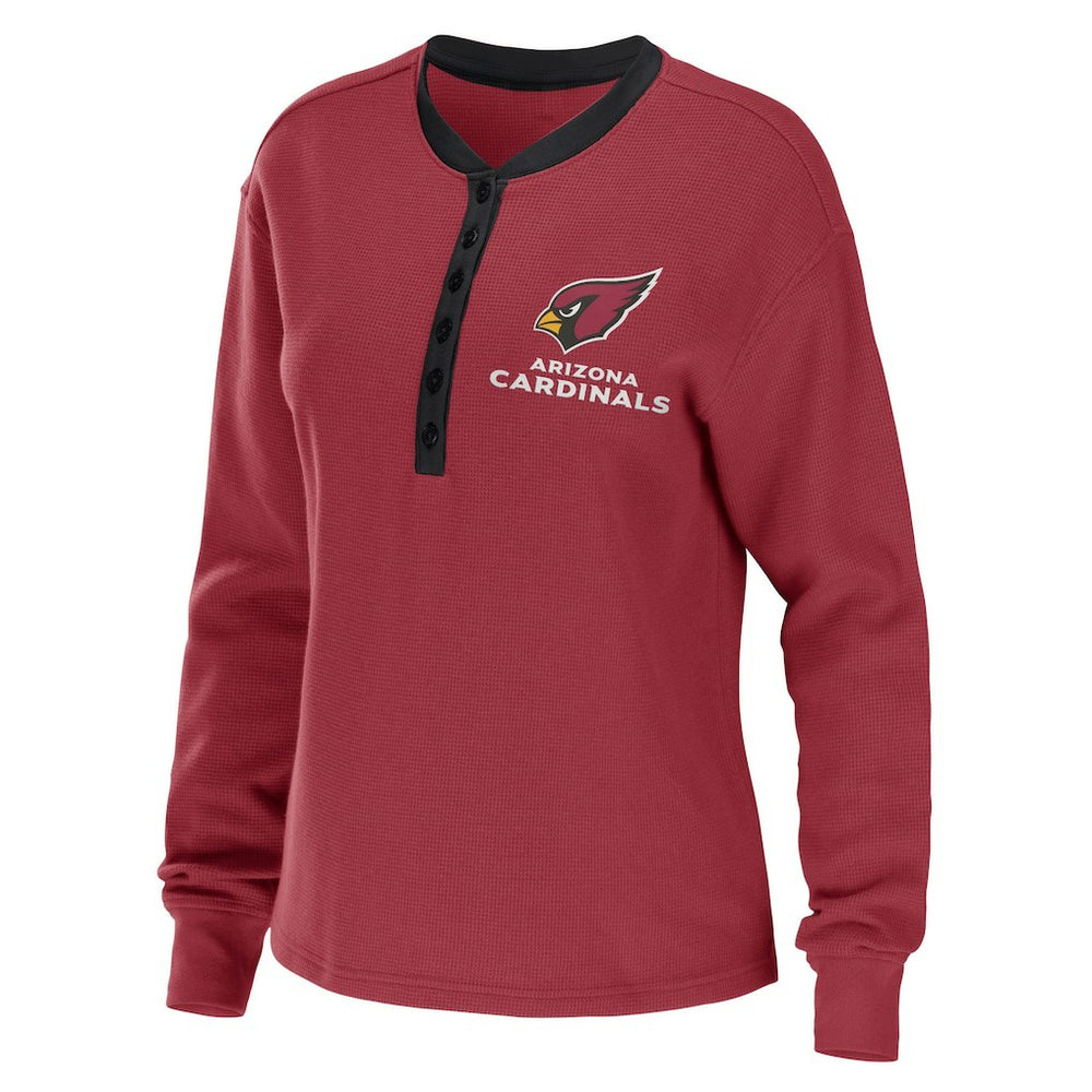 Arizona Cardinals WEAR by Erin Andrews Women's Waffle Henley Long Sleeve T-Shirt - Cardinal cheap