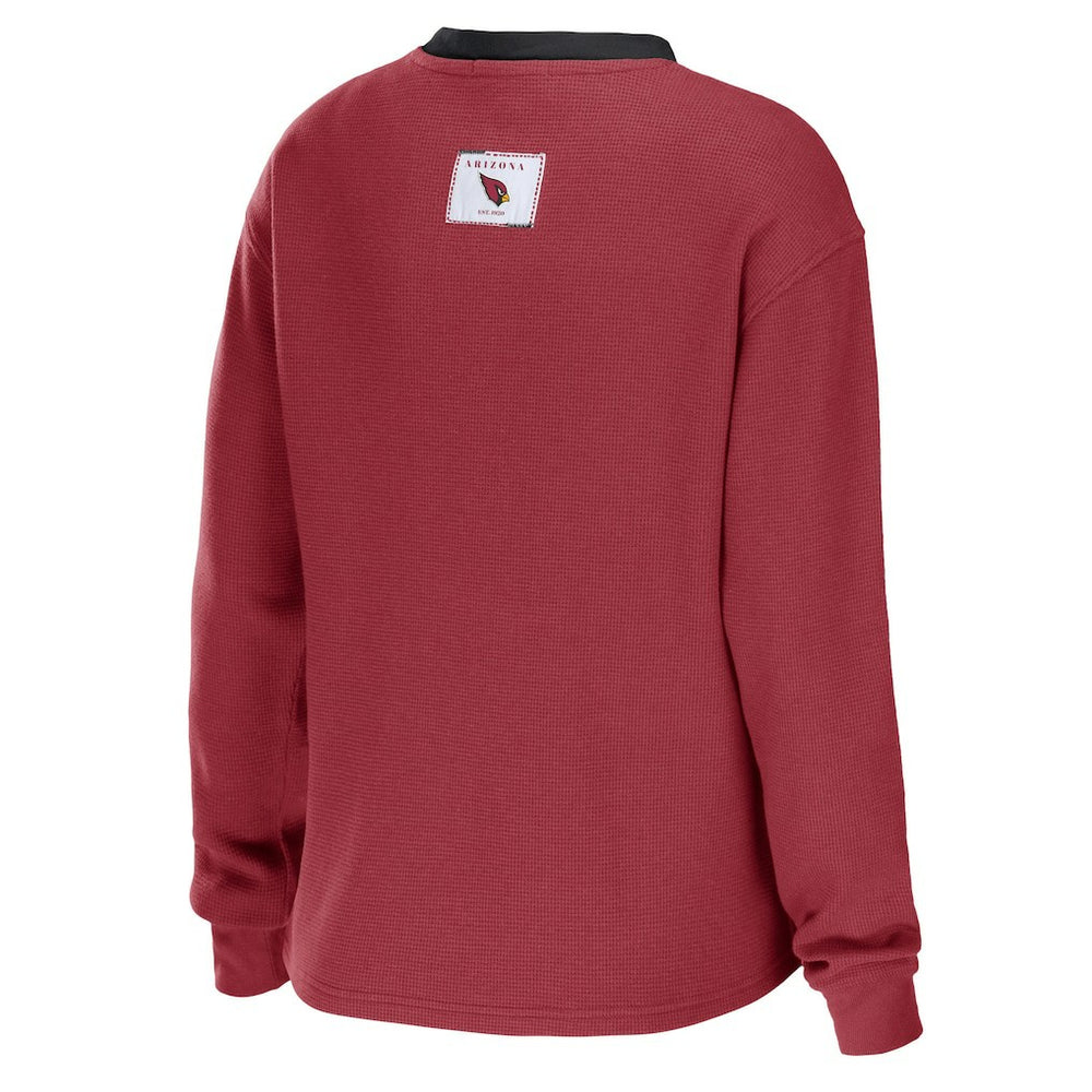 Arizona Cardinals WEAR by Erin Andrews Women's Waffle Henley Long Sleeve T-Shirt - Cardinal cheap