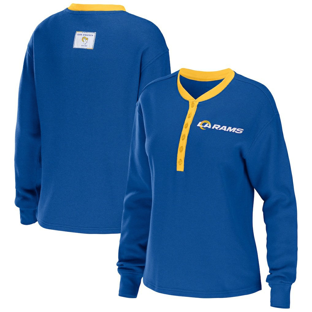Los Angeles Rams WEAR by Erin Andrews Women's Waffle Henley Long Sleeve T-Shirt - Royal sale