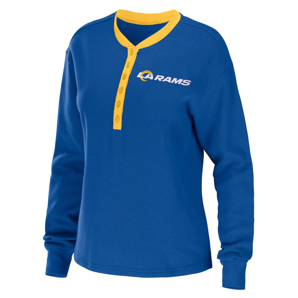 Los Angeles Rams WEAR by Erin Andrews Women's Waffle Henley Long Sleeve T-Shirt - Royal sale
