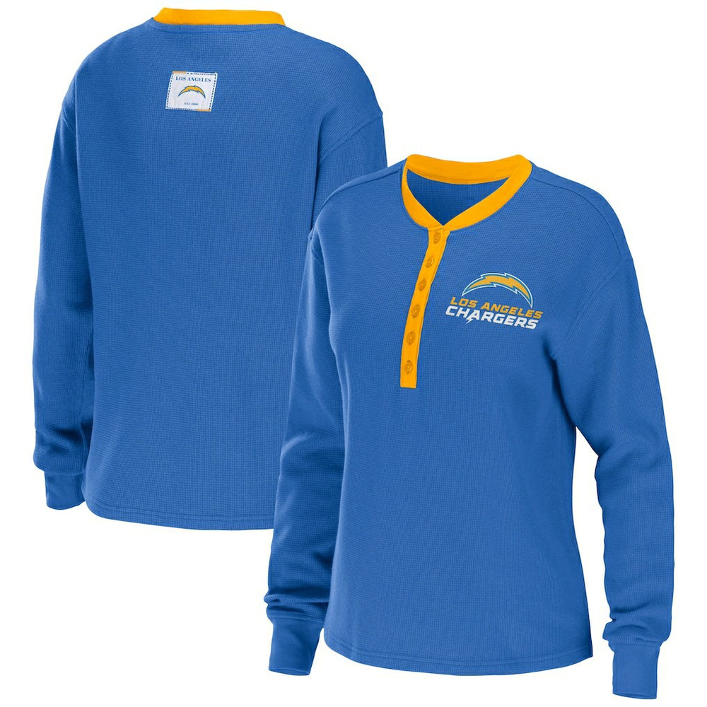 Los Angeles Chargers WEAR by Erin Andrews Women's Waffle Henley Long Sleeve T-Shirt - Powder Blue outlet