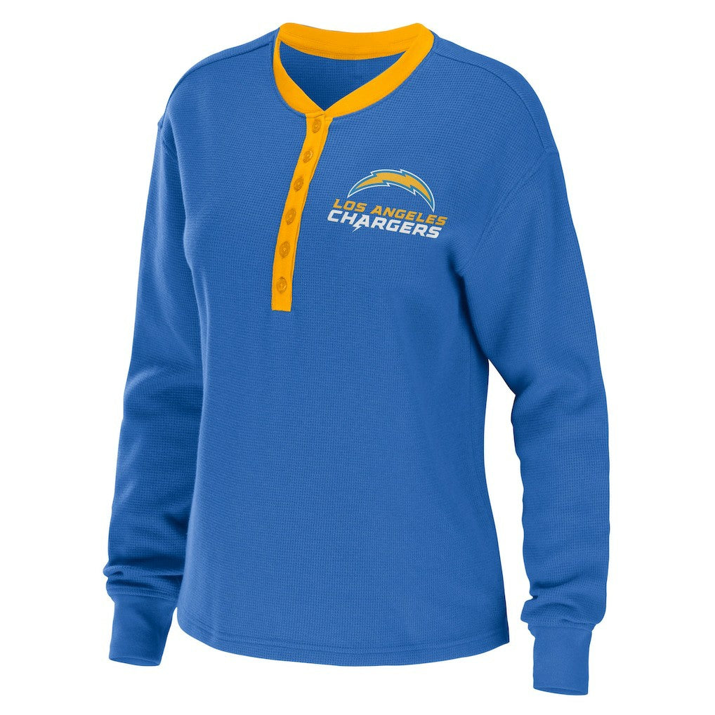 Los Angeles Chargers WEAR by Erin Andrews Women's Waffle Henley Long Sleeve T-Shirt - Powder Blue outlet
