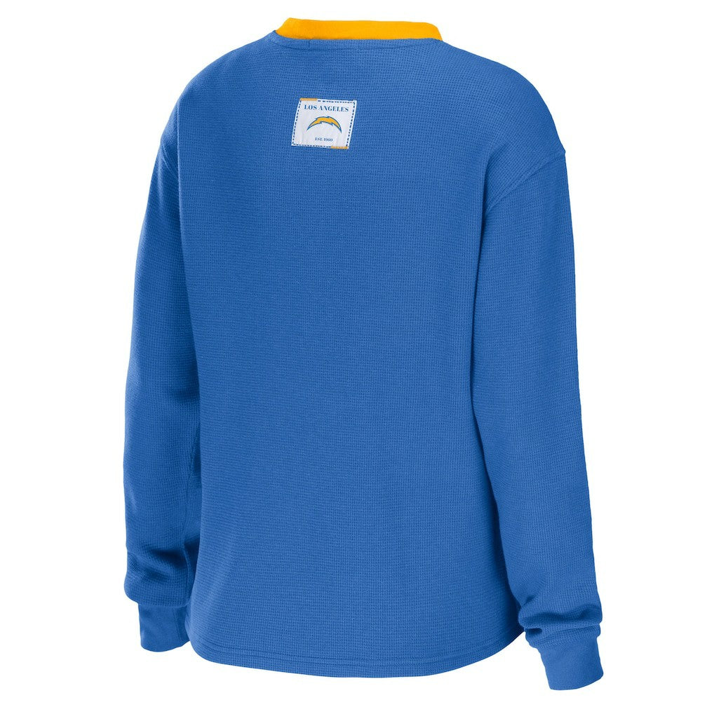 Los Angeles Chargers WEAR by Erin Andrews Women's Waffle Henley Long Sleeve T-Shirt - Powder Blue outlet