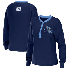 Tennessee Titans WEAR by Erin Andrews Women's Waffle Henley Long Sleeve T-Shirt - Navy online