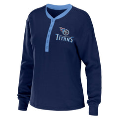Tennessee Titans WEAR by Erin Andrews Women's Waffle Henley Long Sleeve T-Shirt - Navy online