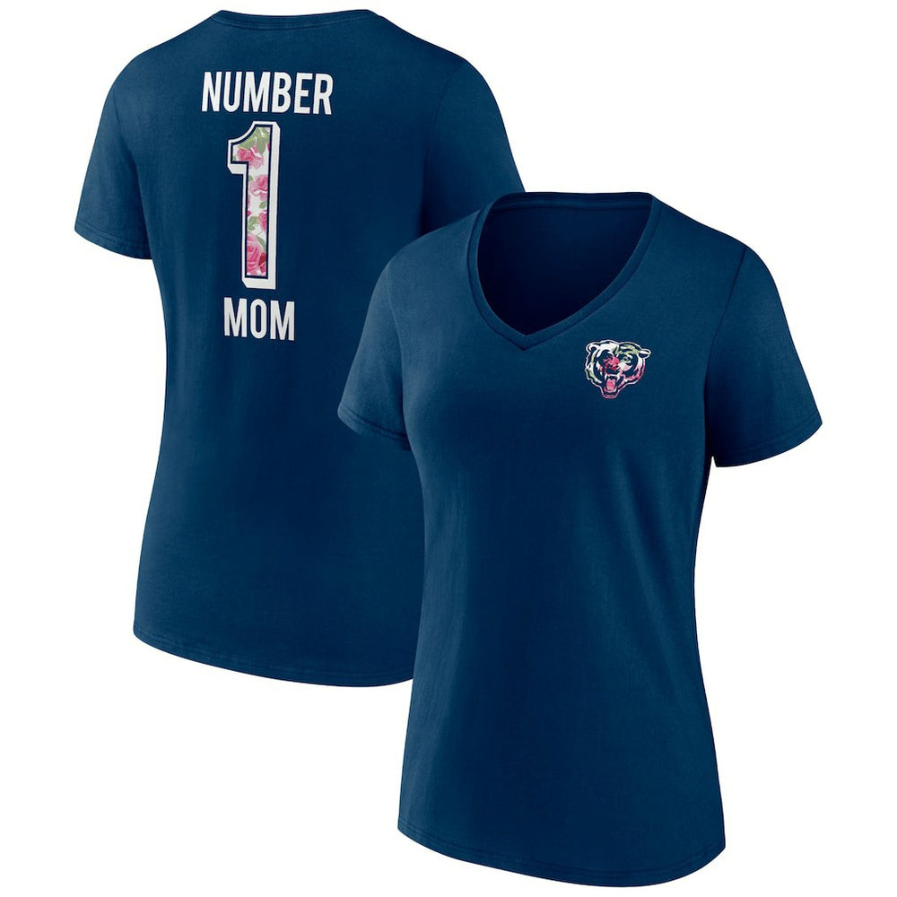 Chicago Bears Women's Plus Size Mother's Day #1 Mom V-Neck T-Shirt - Navy discount