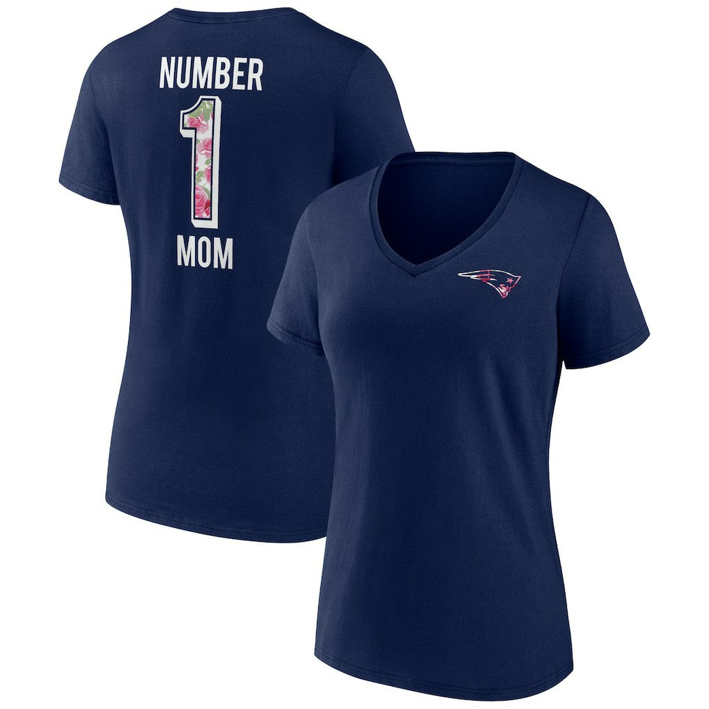 New England Patriots Women's Plus Size Mother's Day #1 Mom V-Neck T-Shirt - Navy on sale