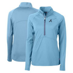 Atlanta Braves Cutter & Buck Women's Adapt Eco Knit Stretch Recycled Half-Zip Pullover Top Light Blue