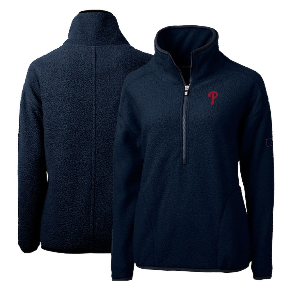 Philadelphia Phillies Cutter & Buck Women's Cascade Eco Sherpa Fleece Quarter-Zip Pullover Jacket Navy