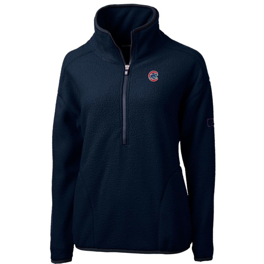 Chicago Cubs Cutter & Buck Women's Cascade Eco Sherpa Fleece Quarter-Zip Pullover Jacket Navy