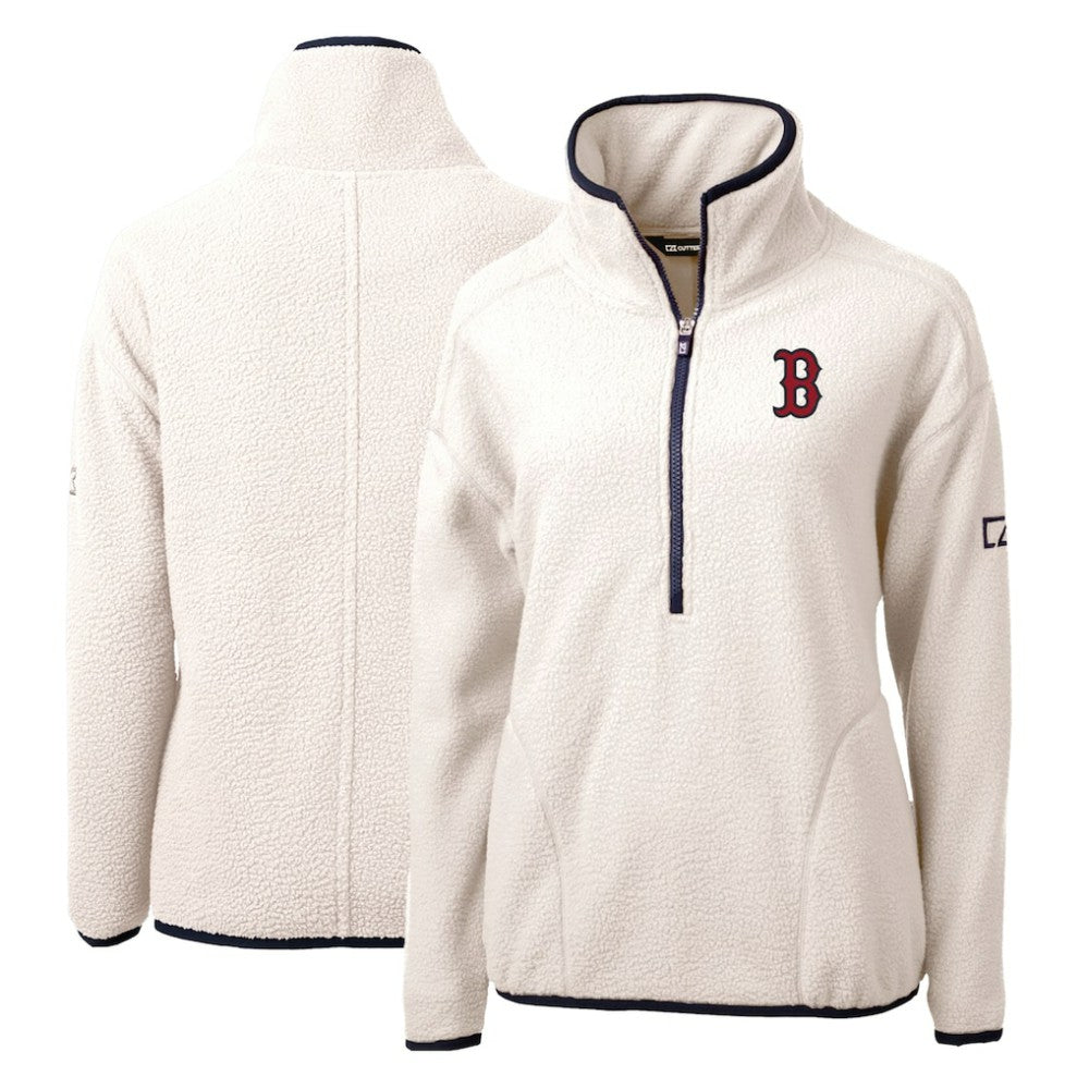 Boston Red Sox Cutter & Buck Women's Cascade Eco Sherpa Fleece Quarter-Zip Pullover Jacket White/Navy