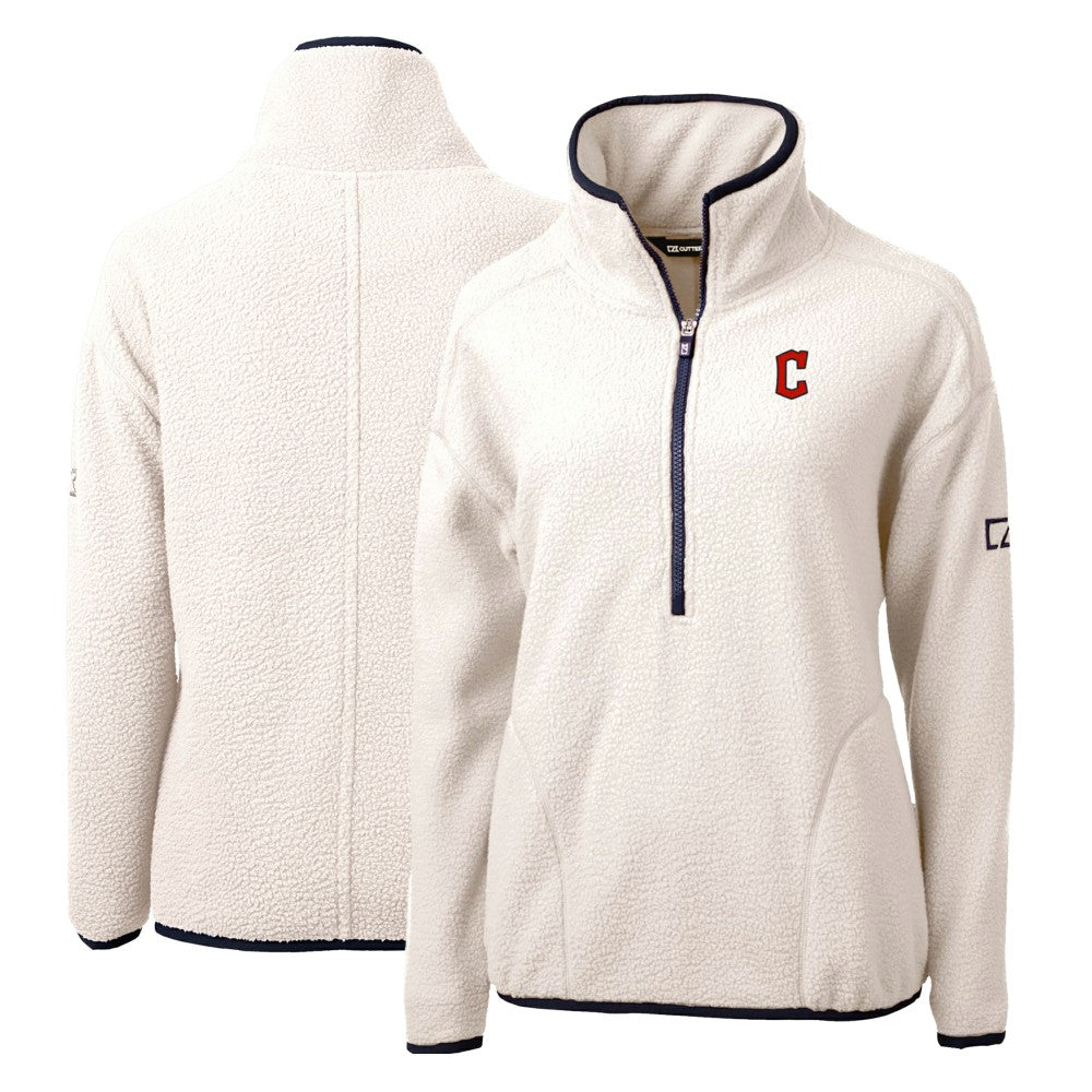 Cleveland Guardians Cutter & Buck Women's Cascade Eco Sherpa Fleece Quarter-Zip Pullover Jacket White/Navy