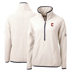 Cleveland Guardians Cutter & Buck Women's Cascade Eco Sherpa Fleece Quarter-Zip Pullover Jacket White/Navy