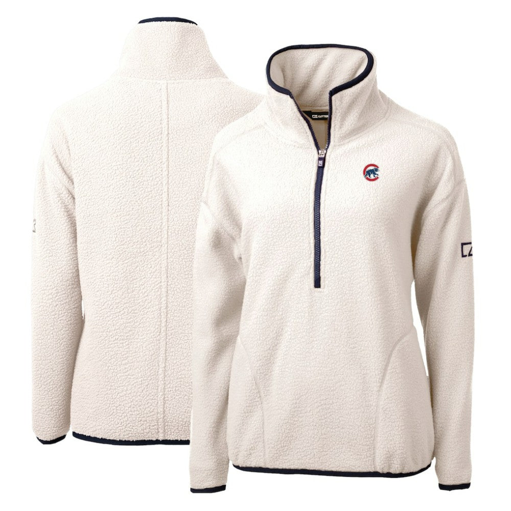 Chicago Cubs Cutter & Buck Women's Cascade Eco Sherpa Fleece Quarter-Zip Pullover Jacket White/Navy