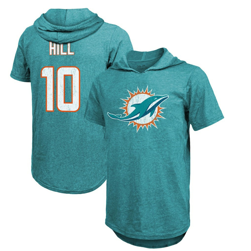 Tyreek Hill Miami Dolphins Majestic Threads Player Name & Number Short Sleeve Hoodie T-Shirt - Aqua on sale