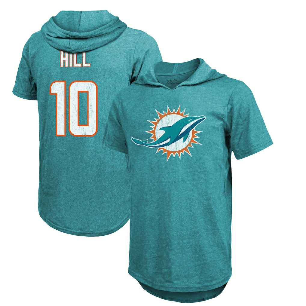 Tyreek Hill Miami Dolphins Majestic Threads Player Name & Number Short Sleeve Hoodie T-Shirt - Aqua on sale