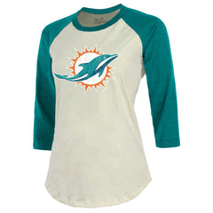 Tyreek Hill Miami Dolphins Majestic Threads Vintage Player Name & Number Raglan 3/4-Sleeve T-Shirt - Cream/Aqua cheap