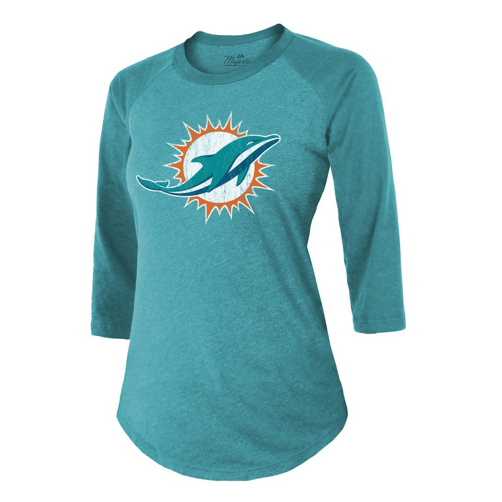 Tyreek Hill Miami Dolphins Majestic Threads Women's Name & Number Raglan 3/4 Sleeve T-Shirt - Aqua discount
