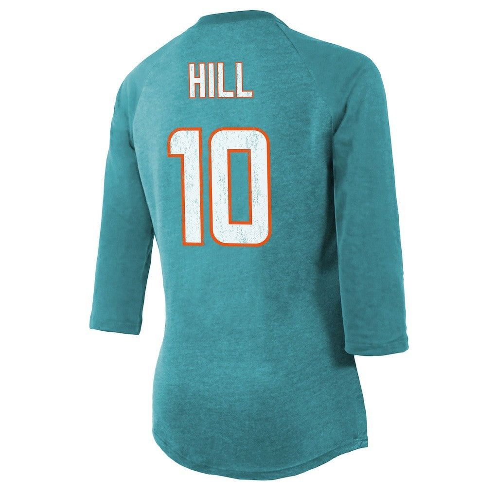 Tyreek Hill Miami Dolphins Majestic Threads Women's Name & Number Raglan 3/4 Sleeve T-Shirt - Aqua discount