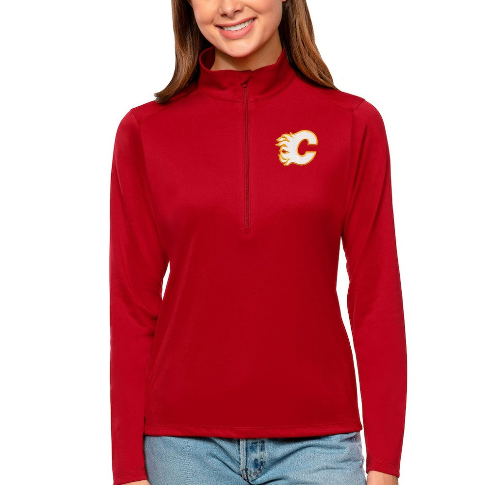 Calgary Flames Antigua Women's Tribute Quarter-Zip Pullover Top - Red Pullover