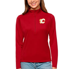 Calgary Flames Antigua Women's Tribute Quarter-Zip Pullover Top - Red Pullover