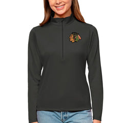 Chicago Blackhawks Antigua Women's Tribute Quarter-Zip Pullover Top - Charcoal Pullover