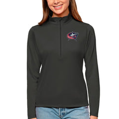 Columbus Blue Jackets Antigua Women's Tribute Quarter-Zip Pullover Top - Charcoal Pullover