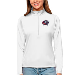 Columbus Blue Jackets Antigua Women's Tribute Quarter-Zip Pullover Top - White Pullover