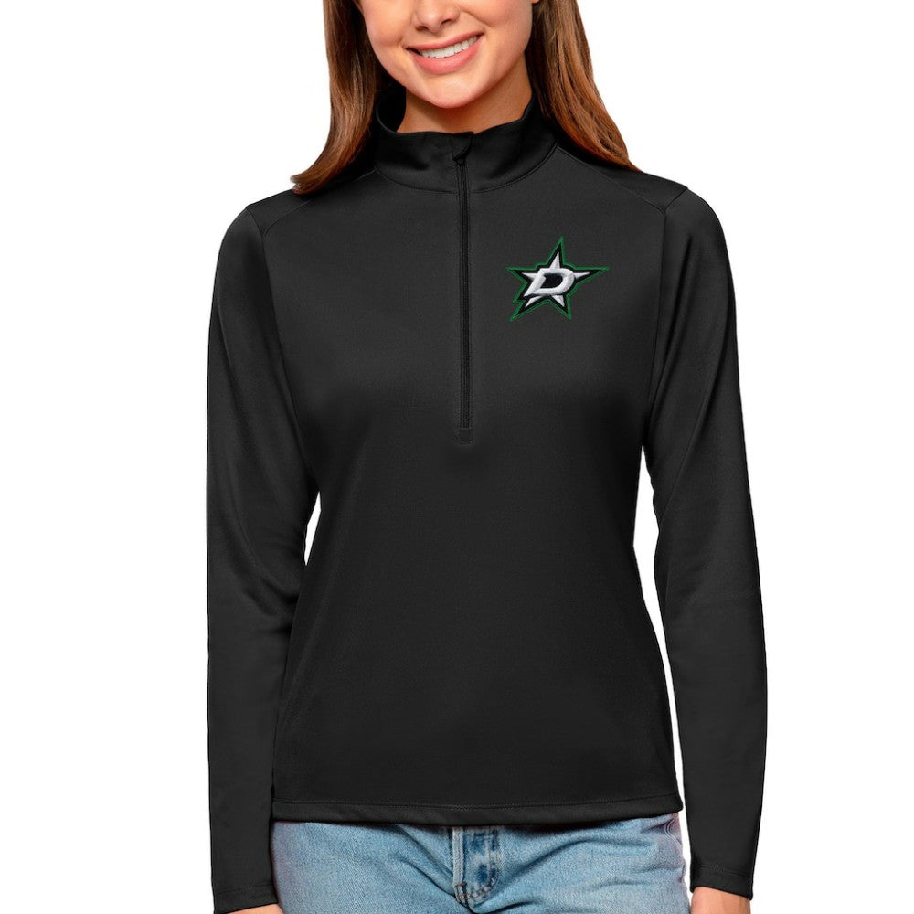 Dallas Stars Antigua Women's Tribute Quarter-Zip Pullover Top - Black Pullover