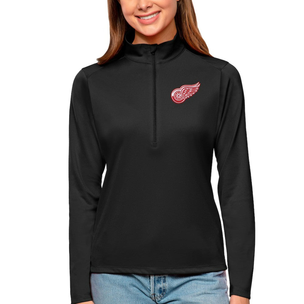 Detroit Red Wings Antigua Women's Tribute Quarter-Zip Pullover Top - Black Pullover