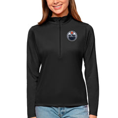 Edmonton Oilers Antigua Women's Tribute Quarter-Zip Pullover Top - Black Pullover