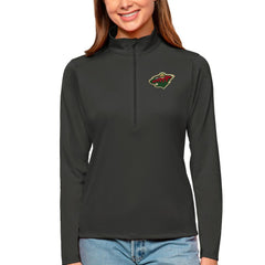 Minnesota Wild Antigua Women's Tribute Quarter-Zip Pullover Top - Charcoal Pullover