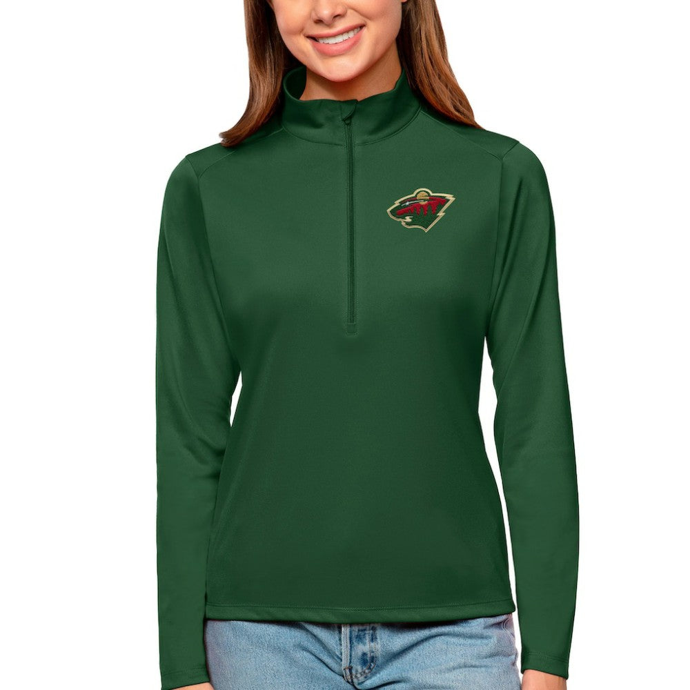 Minnesota Wild Antigua Women's Tribute Quarter-Zip Pullover Top - Forest Green Pullover