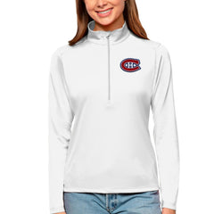 Montreal Canadiens Antigua Women's Tribute Quarter-Zip Pullover Top - White Pullover