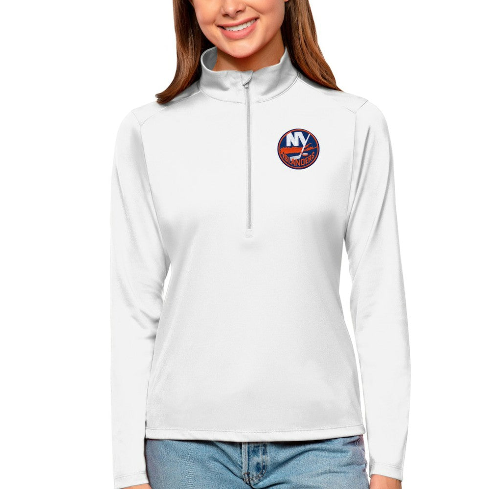 New York Islanders Antigua Women's Tribute Quarter-Zip Pullover Top - White Pullover