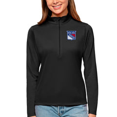 New York Rangers Antigua Women's Tribute Quarter-Zip Pullover Top - Black Pullover