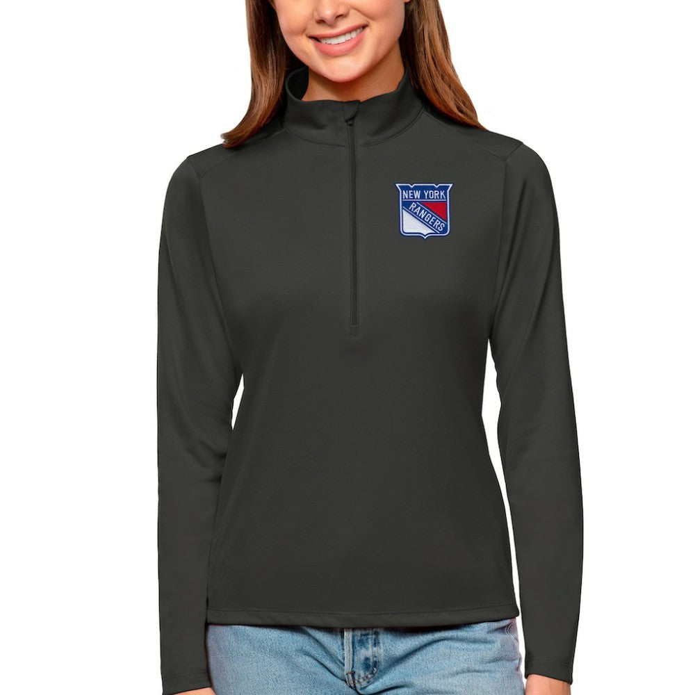 New York Rangers Antigua Women's Tribute Quarter-Zip Pullover Top - Charcoal Pullover
