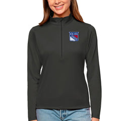 New York Rangers Antigua Women's Tribute Quarter-Zip Pullover Top - Charcoal Pullover