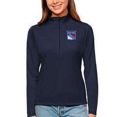 New York Rangers Antigua Women's Tribute Quarter-Zip Pullover Top - Navy Pullover