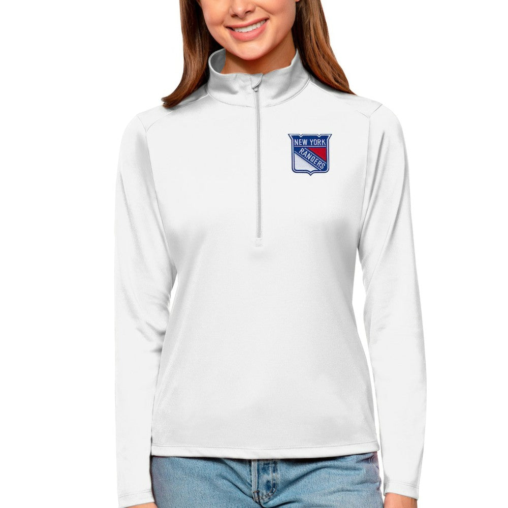 New York Rangers Antigua Women's Tribute Quarter-Zip Pullover Top - White Pullover