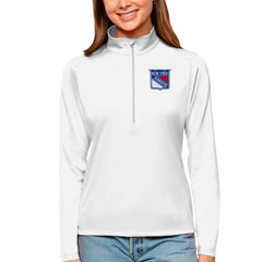 New York Rangers Antigua Women's Tribute Quarter-Zip Pullover Top - White Pullover