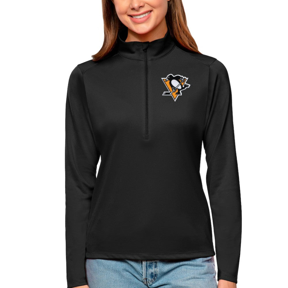 Pittsburgh Penguins Antigua Women's Tribute Quarter-Zip Pullover Top - Black Pullover
