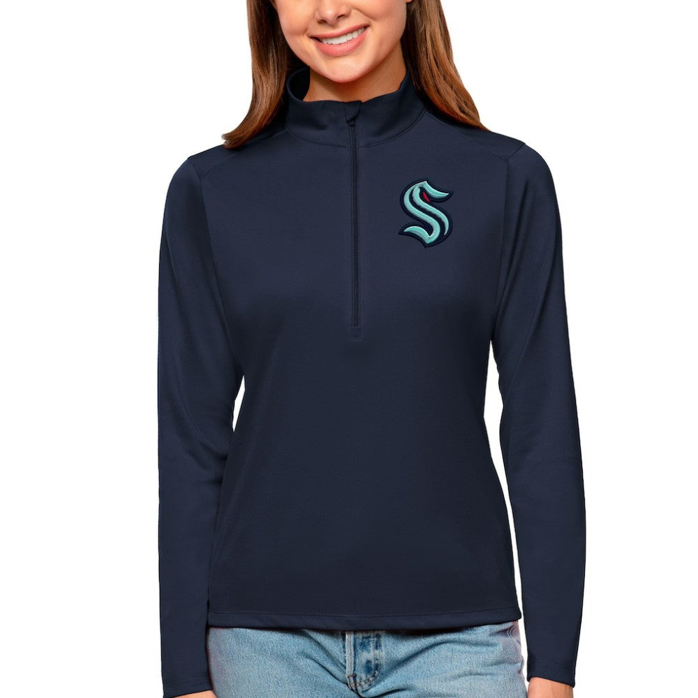 Seattle Kraken Antigua Women's Tribute Quarter-Zip Pullover Top - Navy Pullover