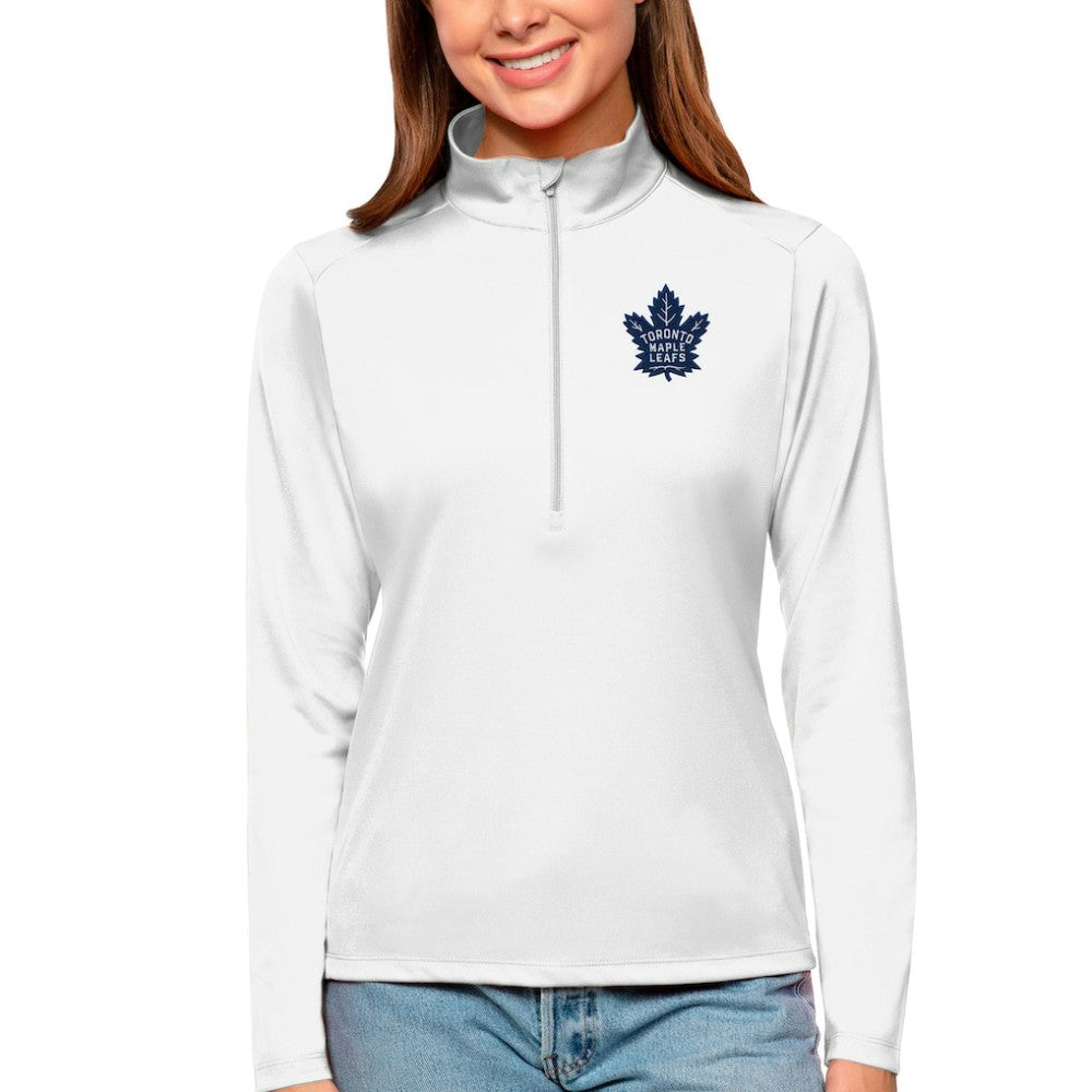 Toronto Maple Leafs Antigua Women's Tribute Quarter-Zip Pullover Top - White Pullover